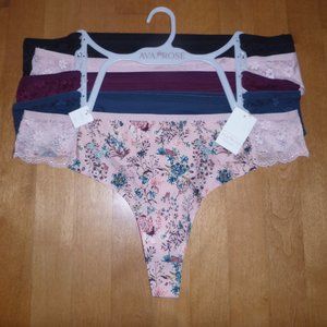 Womens 5 Pairs AVA ROSE Silky THONGS Lace panties Size 3X Navy Blush Solids NWT